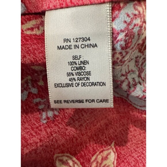 John Mark Women Chambray Blue Red Floral Embroidered Linen Cottage Peasant Top M - Picture 7 of 9